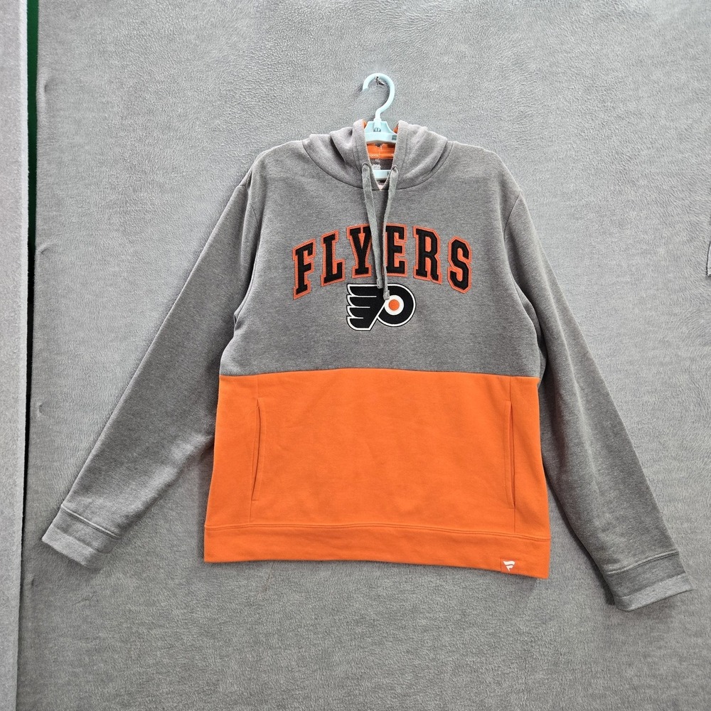 Philadelphia Flyers‎ Men Hoodie L Gray Orange Fanatics Colorblock Fleece Logo